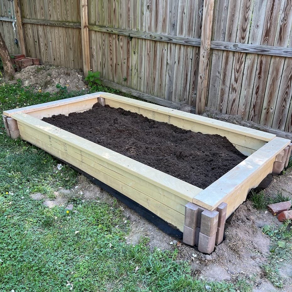 A newly built raised garden bed